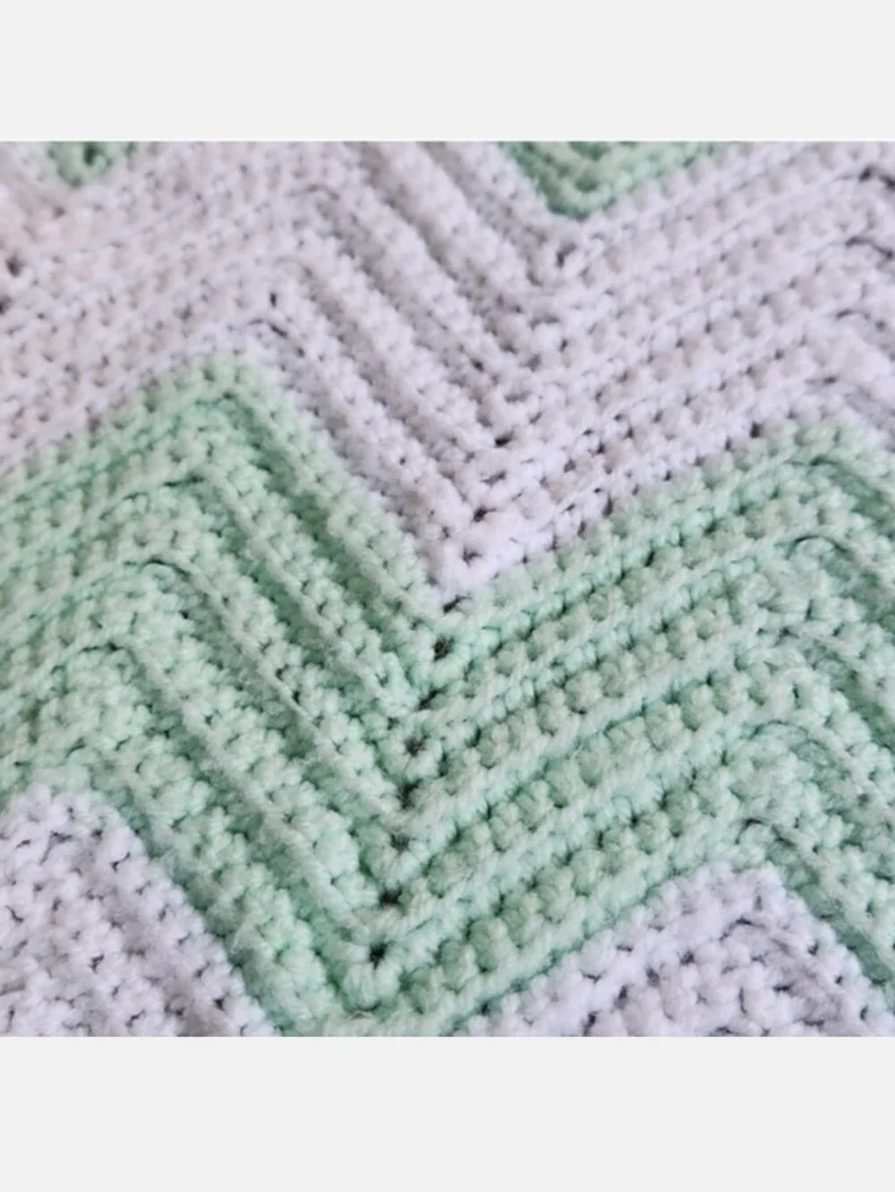 Green White Chevron Crochet Knitted Baby Blanket